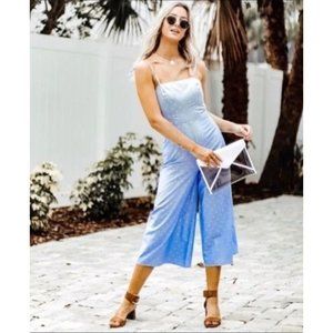 Amanda Uprichard Izzy Cape Cod Lined Wide Leg Pinstripe Shoulder Tie Jumpsuit, S